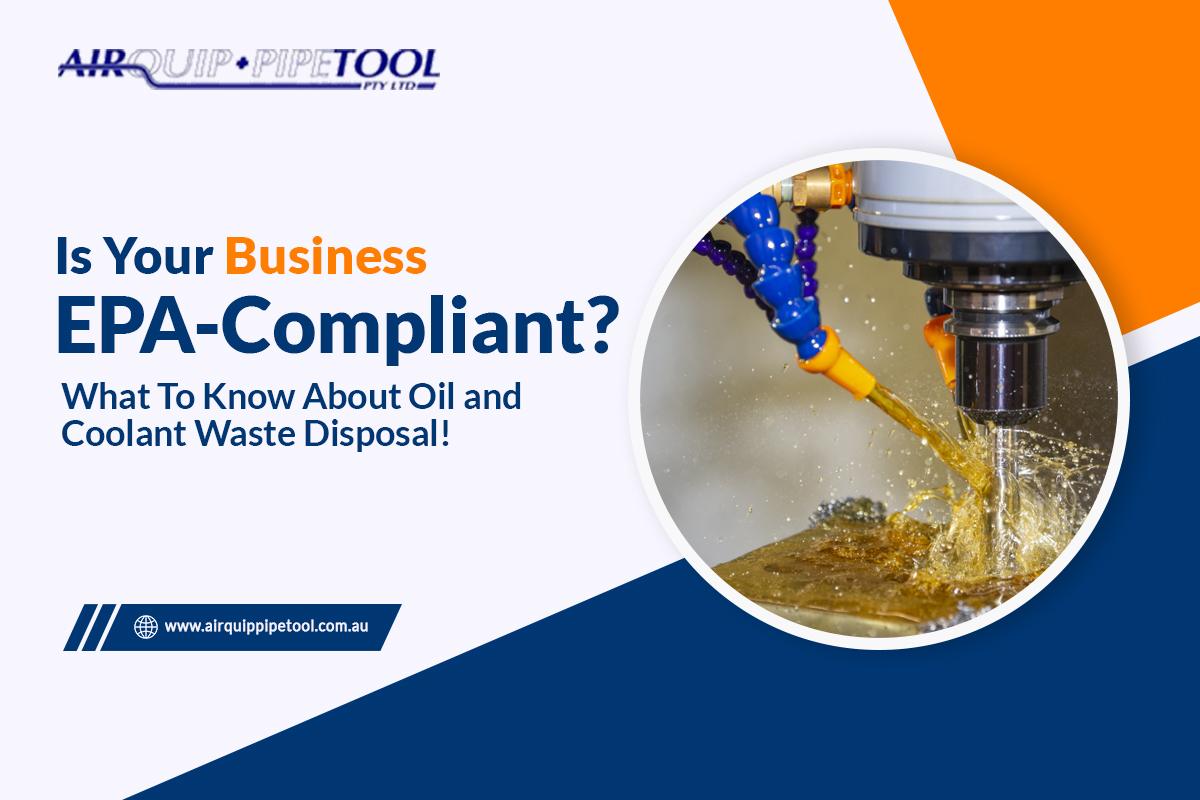 Technician handling EPA-compliant oil and coolant waste disposal using leak-proof pipework and sealed storage containers in an industrial workshop.